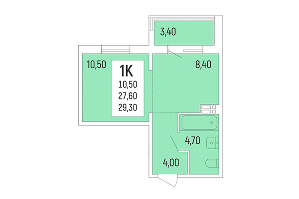1-комнатная квартира 29,30 м² в Акация на Лежена. Планировка