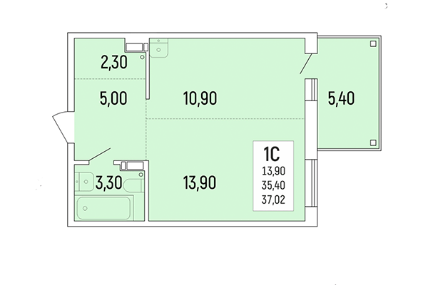 Студия 37,02 м² в Акация на Ватутина. Планировка