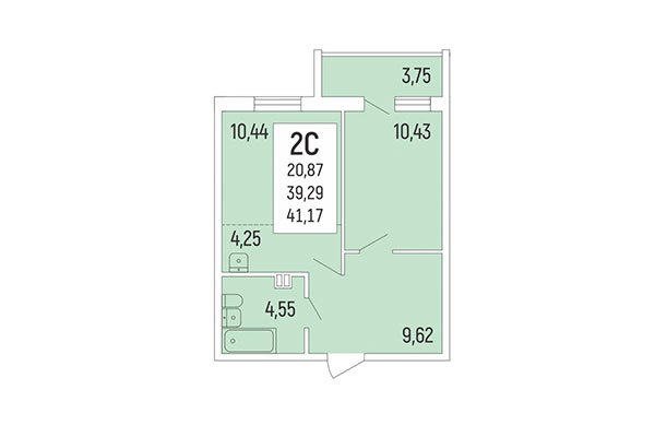 2-комнатная квартира 41,17 м² в Акация на Ватутина. Планировка