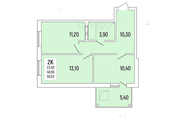 2-комнатная квартира 50,52 м² в Акация на Ватутина. Планировка