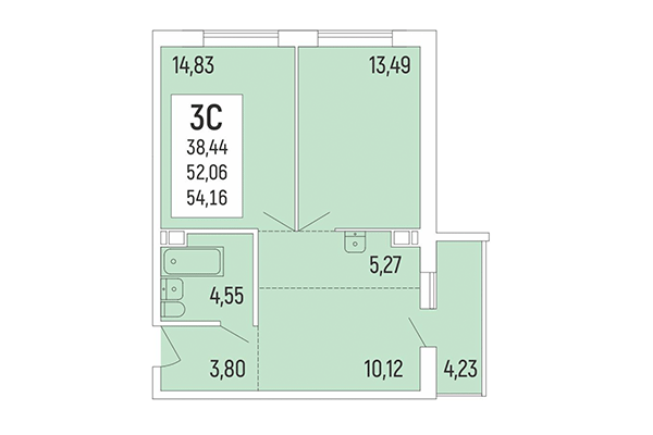 3-комнатная квартира 54,16 м² в Акация на Ватутина. Планировка