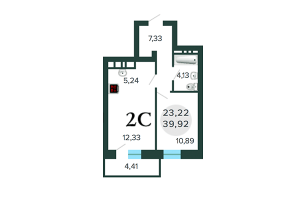 1-комнатная квартира 39,92 м² в ЖК Оазис. Планировка