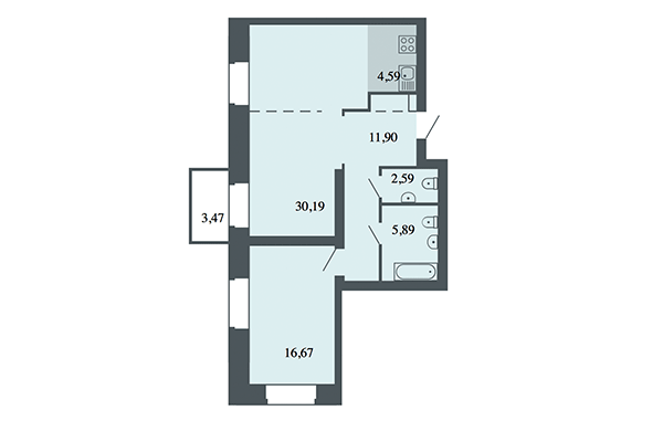 2-комнатная квартира 71,83 м² в ЖК Спектр. Планировка