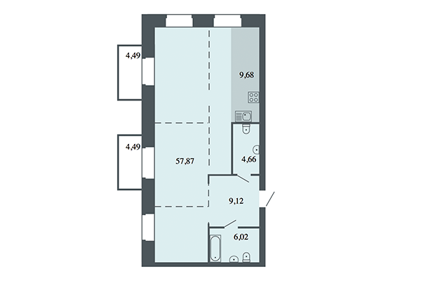 3-комнатная квартира 87,35 м² в ЖК Спектр. Планировка