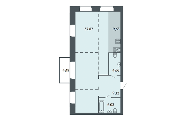 3-комнатная квартира 87,38 м² в ЖК Спектр. Планировка