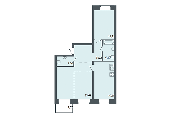 3-комнатная квартира 90,34 м² в ЖК Спектр. Планировка