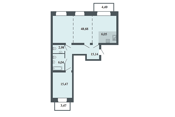 3-комнатная квартира 94,37 м² в ЖК Спектр. Планировка