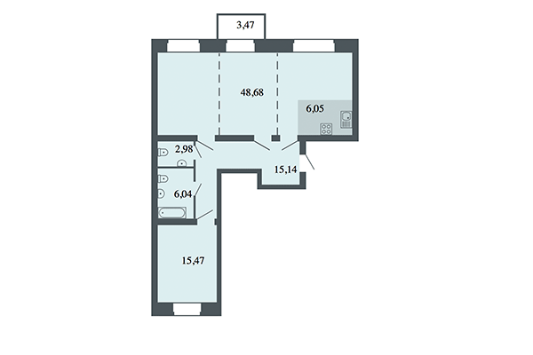 3-комнатная квартира 94,39 м² в ЖК Спектр. Планировка