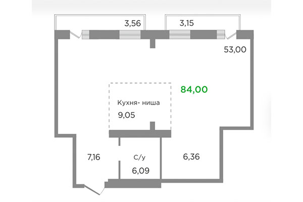 3-комнатная квартира 84,00 м² в ЖК Ясный берег. Планировка