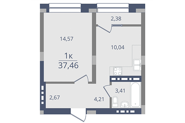 1-комнатная квартира 37,46 м² в ЖК Лев Толстой. Планировка