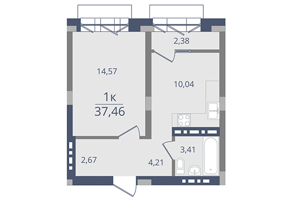 1-комнатная квартира 37,47 м² в ЖК Лев Толстой. Планировка