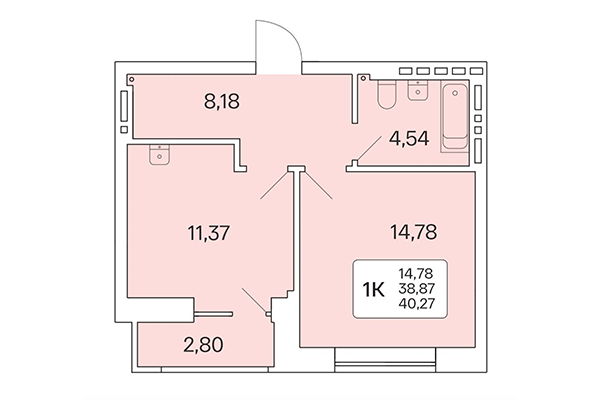 1-комнатная квартира 40,27 м² в Расцветай на Красном. Планировка