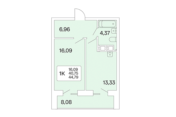 1-комнатная квартира 44,79 м² в Расцветай на Маркса. Планировка