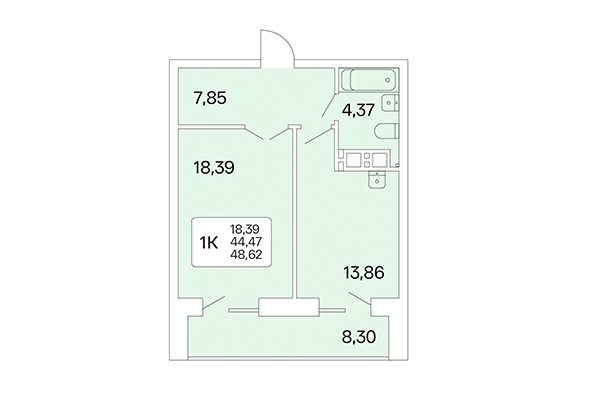 1-комнатная квартира 48,62 м² в Расцветай на Маркса. Планировка