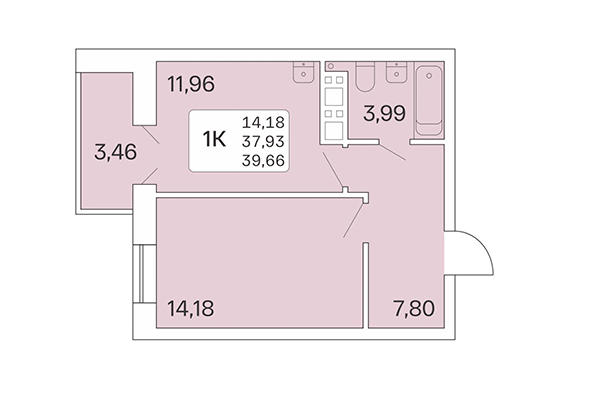 1-комнатная квартира 39,66 м² в Расцветай на Ядринцевской. Планировка