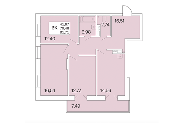 3-комнатная квартира 81,71 м² в Расцветай на Ядринцевской. Планировка
