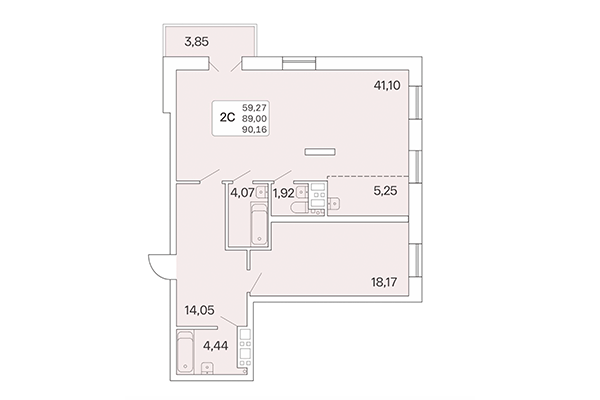 2-комнатная квартира 90,16 м² в Расцветай на Ядринцевской. Планировка