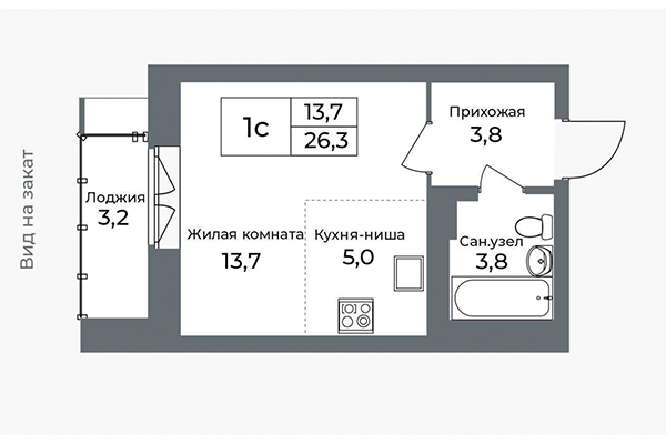 Студия 26,30 м² в ЖК Я Маяковский. Планировка