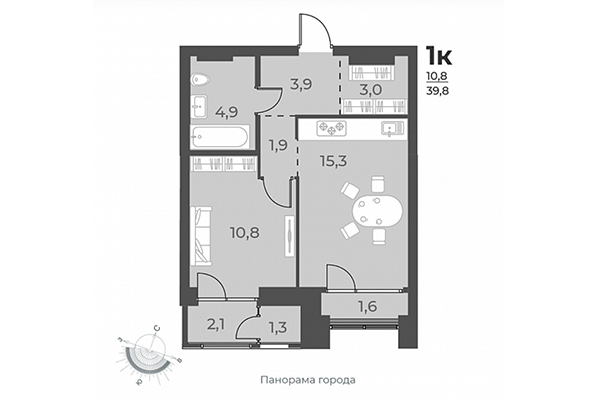 1-комнатная квартира 39,80 м² в ЖК Нормандия-Неман. Планировка