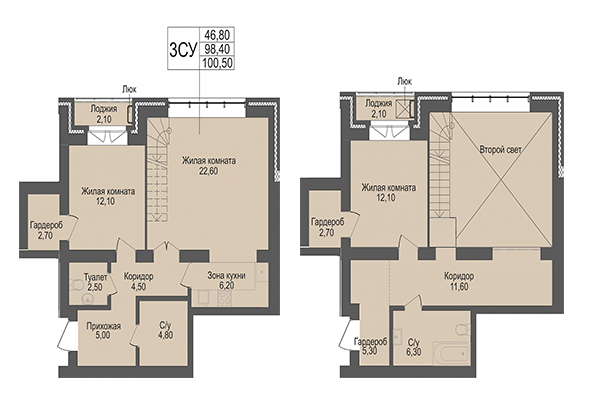 3-комнатная квартира 98,40 м² в ЖК Онега. Планировка