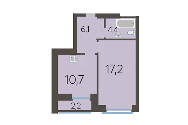 1-комнатная квартира 39,90 м² в ЖК Академия. Планировка
