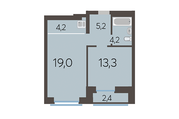 2-комнатная квартира 47,30 м² в ЖК Академия. Планировка