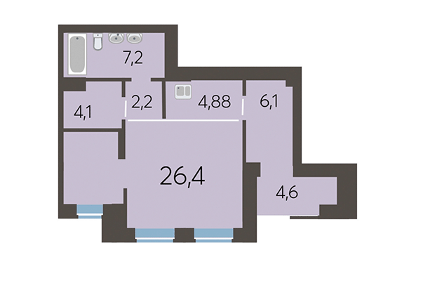1-комнатная квартира 55,60 м² в ЖК Академия. Планировка