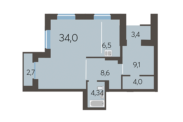 1-комнатная квартира 71,40 м² в ЖК Академия. Планировка