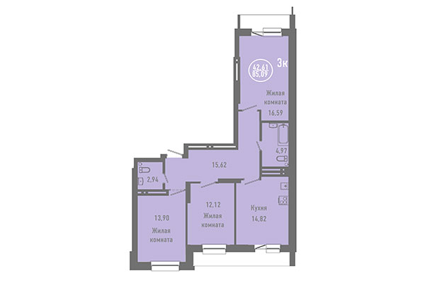 3-комнатная квартира 85,09 м² в ЖК Дианит. Планировка