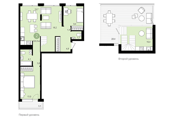 2-комнатная квартира 120,90 м² в Квартал Авиатор. Планировка