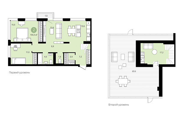 2-комнатная квартира 155,50 м² в Квартал Авиатор. Планировка