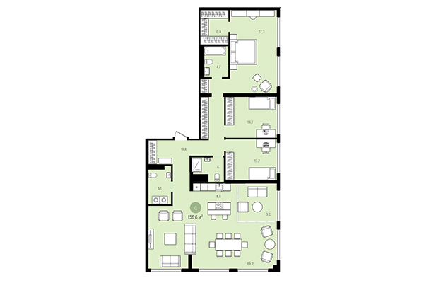 4-комнатная квартира 156,60 м² в Квартал на Декабристов. Планировка