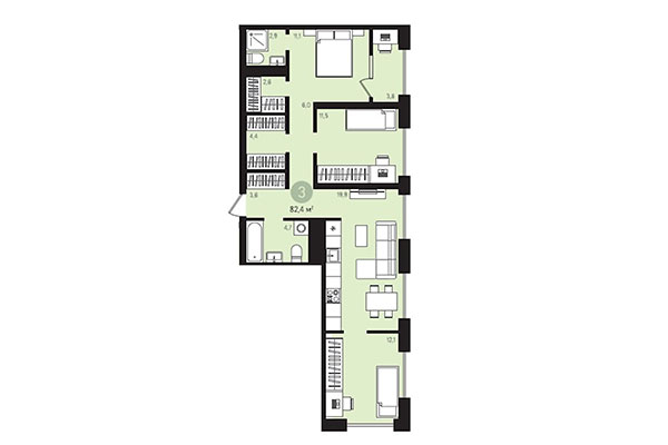 3-комнатная квартира 82,40 м² в Квартал Лебедевский. Планировка