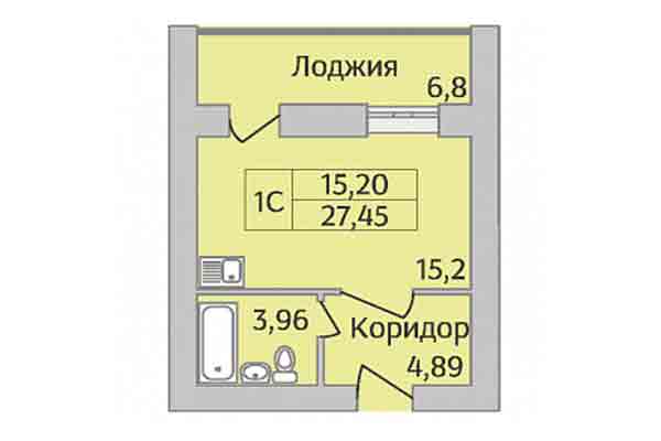 Студия 27,45 м² в Микрорайон Дивногорский. Планировка