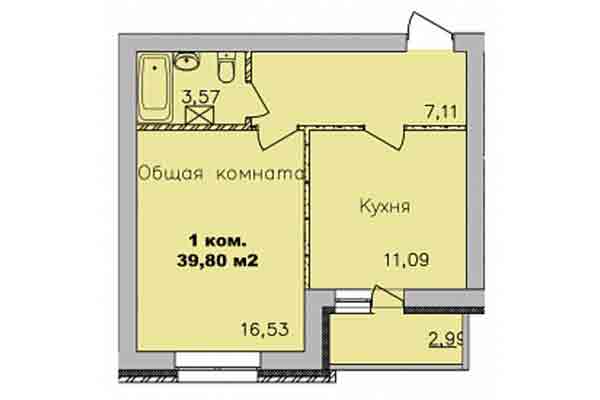 1-комнатная квартира 39,80 м² в Микрорайон Дивногорский. Планировка