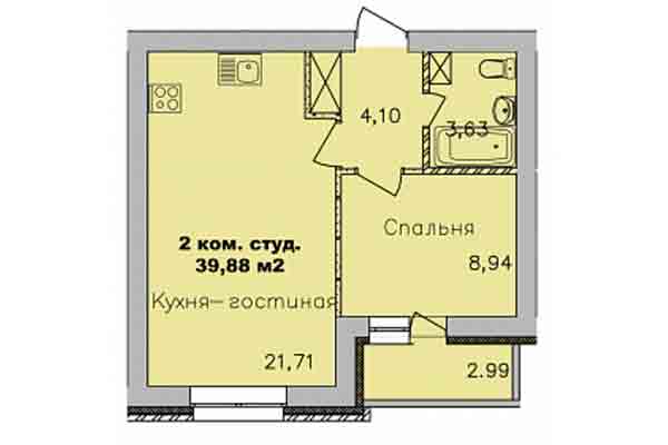 2-комнатная квартира 39,88 м² в Микрорайон Дивногорский. Планировка